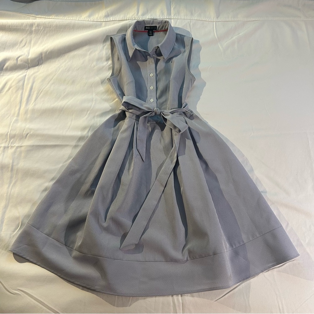 Elegant Blue and White Midi Dress